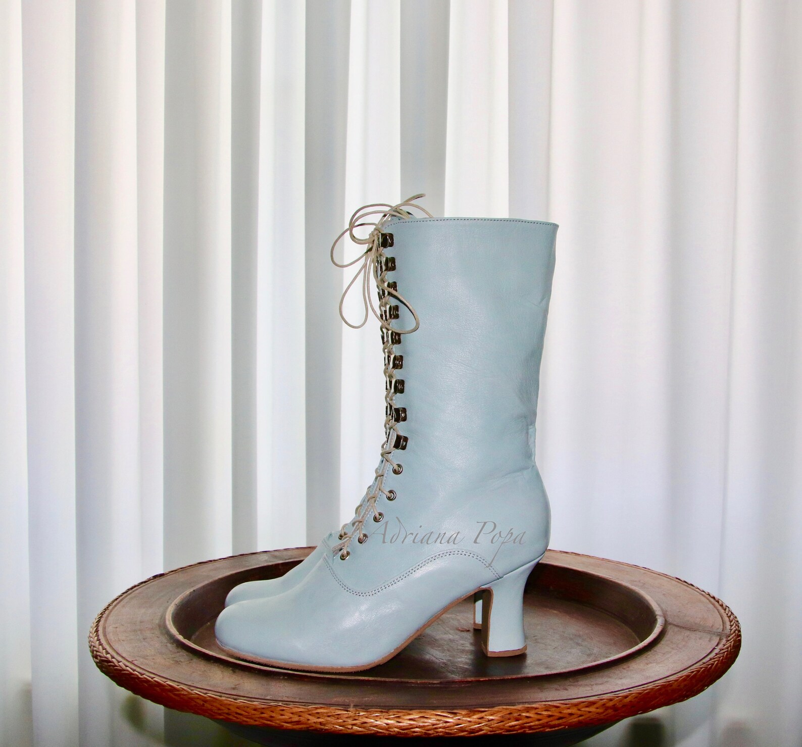 Sea Foam Boots Sea Foam Leather Shoes Baby Blue Boots Etsy