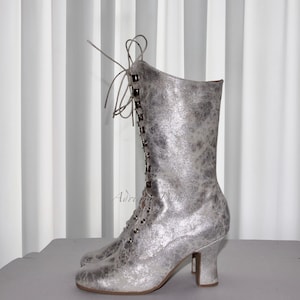 Bridal Boots , Regency Boots , Victorian Boots , Wedding Boots , Silver Glitter leather Boots , Granny style shoes , Victorian wedding