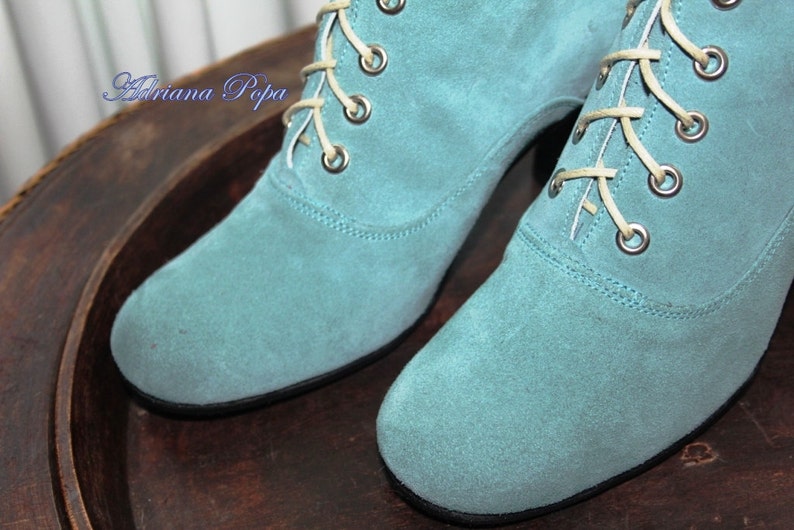 Sea Foam leather Boots , Mint Green Boots , Victorian Boots , Regency Boots , Custom made Boots , 1900's style Boots , Bridal Boots image 4