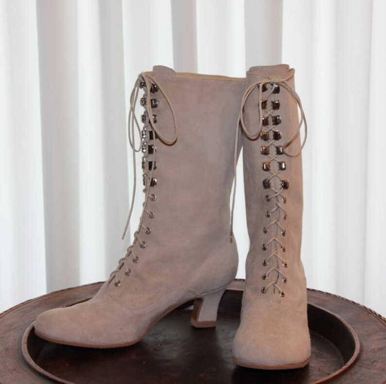 Historical Boots Taupe Edwardian Boots Custom made boots Ivory Victorian Boots SALE Victorian Boots Granny Booties