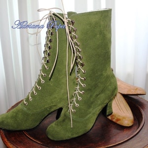 Khaki Stiefel Khaki Wildleder Stiefel Viktorianische Stiefel Edwardian Stiefel Steampunk Stiefel Coole Stiefel Alternative Mode Stiefel Brennender Mann Stiefel Bild 2