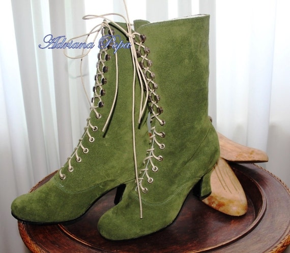 Botas victorianas Khaki victoriano Bootis Edwardian Botas | Etsy México