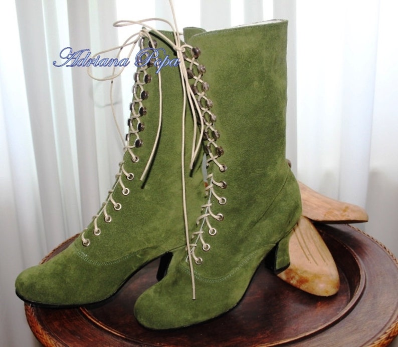 Khaki Boots Khaki suede leather Boots Victorian Boots Edwardian Boots Steampunk Boots Cool Boots Alternative fashion Boots Burning man boots image 2