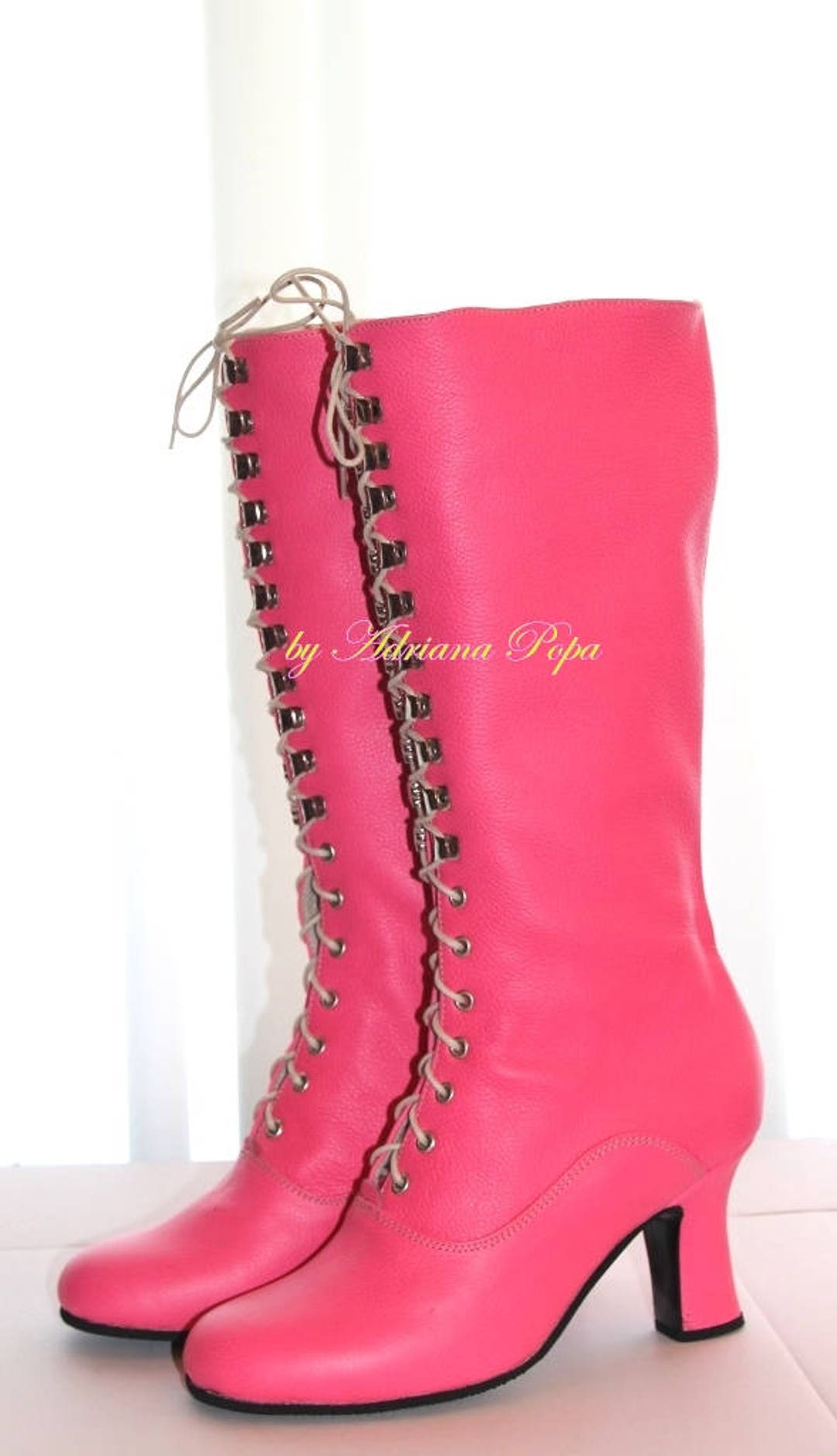 Roze leren laarzen Knie hoge laarzen Roze leren laarzen - Etsy Nederland