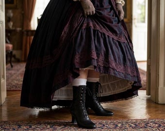 Schwarze Stiefeletten, Lederstiefel, Viktorianische Stiefel, Retro-Stiefel, Oma-Stiefel, Schnürstiefel, Maßgefertigte Schuhe, Stiefel mit robustem Schaft