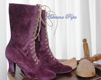 Amethyst Victorian Boots , Purple Victorian Boots , Edwardian boots , Stage boots , Custom made booties , Granny booties