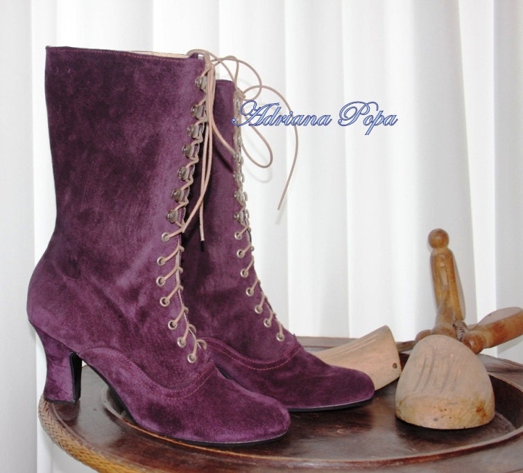 Amethyst Suede Leather Boots Victorian Boots Purple Boots Edwardian Boots Cosplay Boots Very Peri Boots Retro Boots 1900 Boots Bridal Shoe