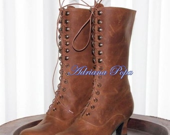 Victorian Boots, Steampunk Boots Worn Leather Brown Victorian