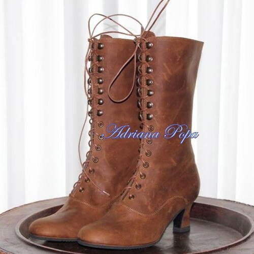 Roan Boots Wingtip Leather Victorian Laced Mens Sz 9.5 Granny Steampunk Mens Victorian Boots – Steampunkstyler main image 2