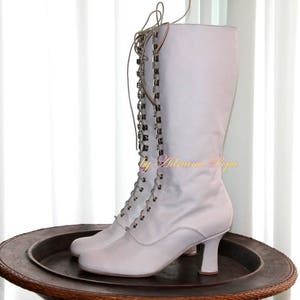 Off White leather Boots , Knee High Boots , White leather Boots , Weeding Boots , White Bridal shoes , Regency boots
