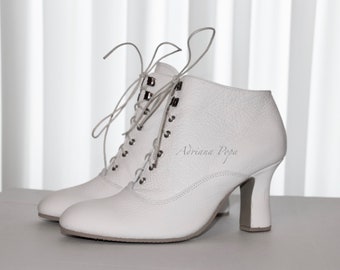 White leather Boots , Victorian Boots , White ankle Boots , Victorian Wedding shoes , Cosplay Boots , 1900 Boots , Bridal Boots  white shoes