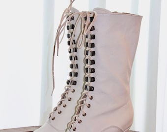 Leather Boots Off White boots Victorian Boots Ivory leather Boots Bride Shoes Wedding shoes Granny Boots 1900 Boots Custom boots Regency