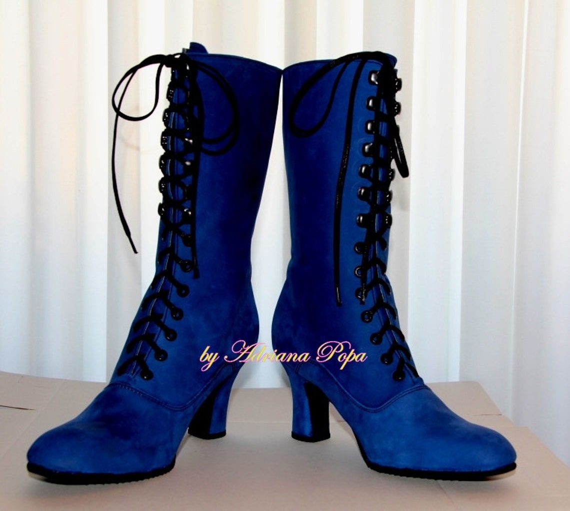 Leather Boots Retro Boots Navy Boots Edwardian Boots Cobalt - Etsy