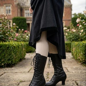 Black Leather Boots , Victorian boots , kitten heel Boots , Granny style Boots , Burning Men Boots , Retro Boots Cosplay shoes larp costumet