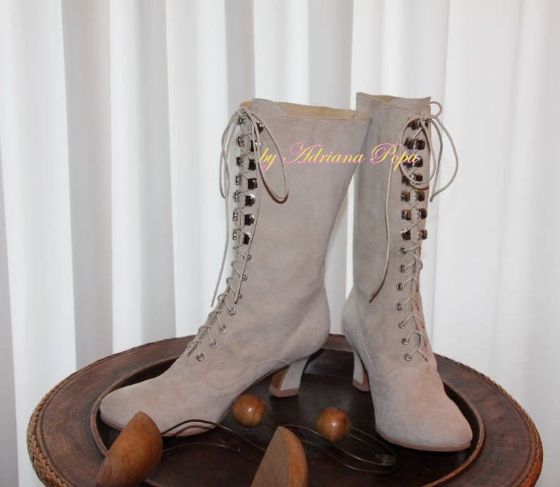Historical Boots Taupe Edwardian Boots Custom made boots Ivory Victorian Boots SALE Victorian Boots Granny Booties