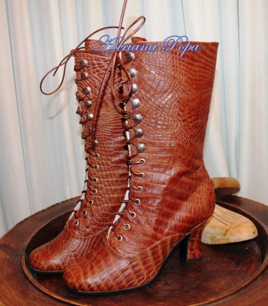 Victorian Boots Embossed Leather Boots Ankle Lace up Boots Edwardian ...