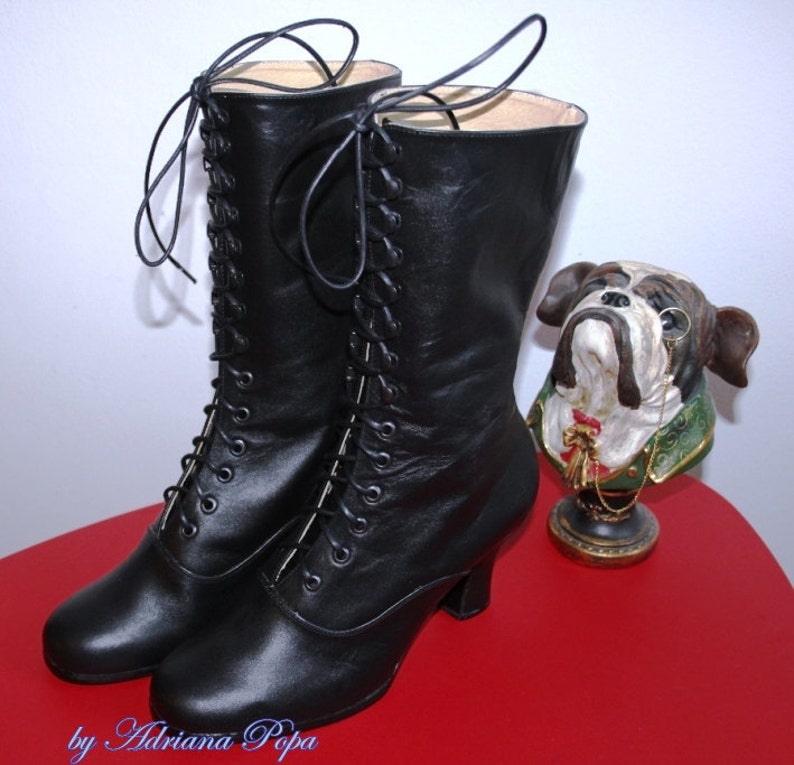 Black Boots , Black Leather Boots , Victorian Boots , Festival Boots , Granny style boots , Regency Boots , Retro Boots , Goth style Boots image 3