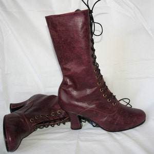 Botas de cuero burdeos Botas victorianas Botas eduardianas Botas de abuela Botas Peaky Blinders Botas hechas a medida Botas de 1900 Zapatos históricos