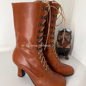 Bruinachtige laarzen Leren laarzen Victoriaanse laarzen Cosplaylaarzen Grandma Retro Boots Victoriaanse onkruidlaarzen Retro laarzen jaren 1900 laarzen Festivallaars