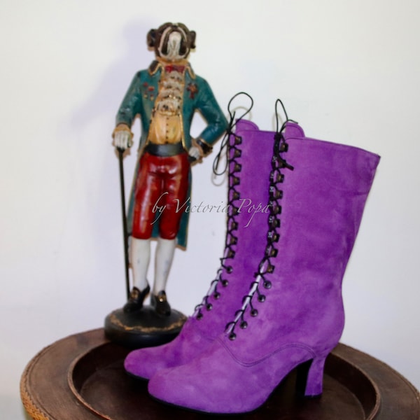 Purple Leather Boots Victorian Boots Royal Purple Boots Royal Purple Retro Boots Regency Boots Cosplay Boots Mauve boots Bridal Boots Custom