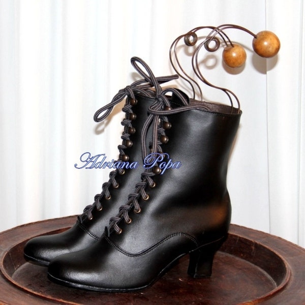 Black leather Ankle Boots , Black Boots , Retro Boots , Ankle Boots , Granny Boots , Victorian Boots , 1900's style Boots comfort shoes