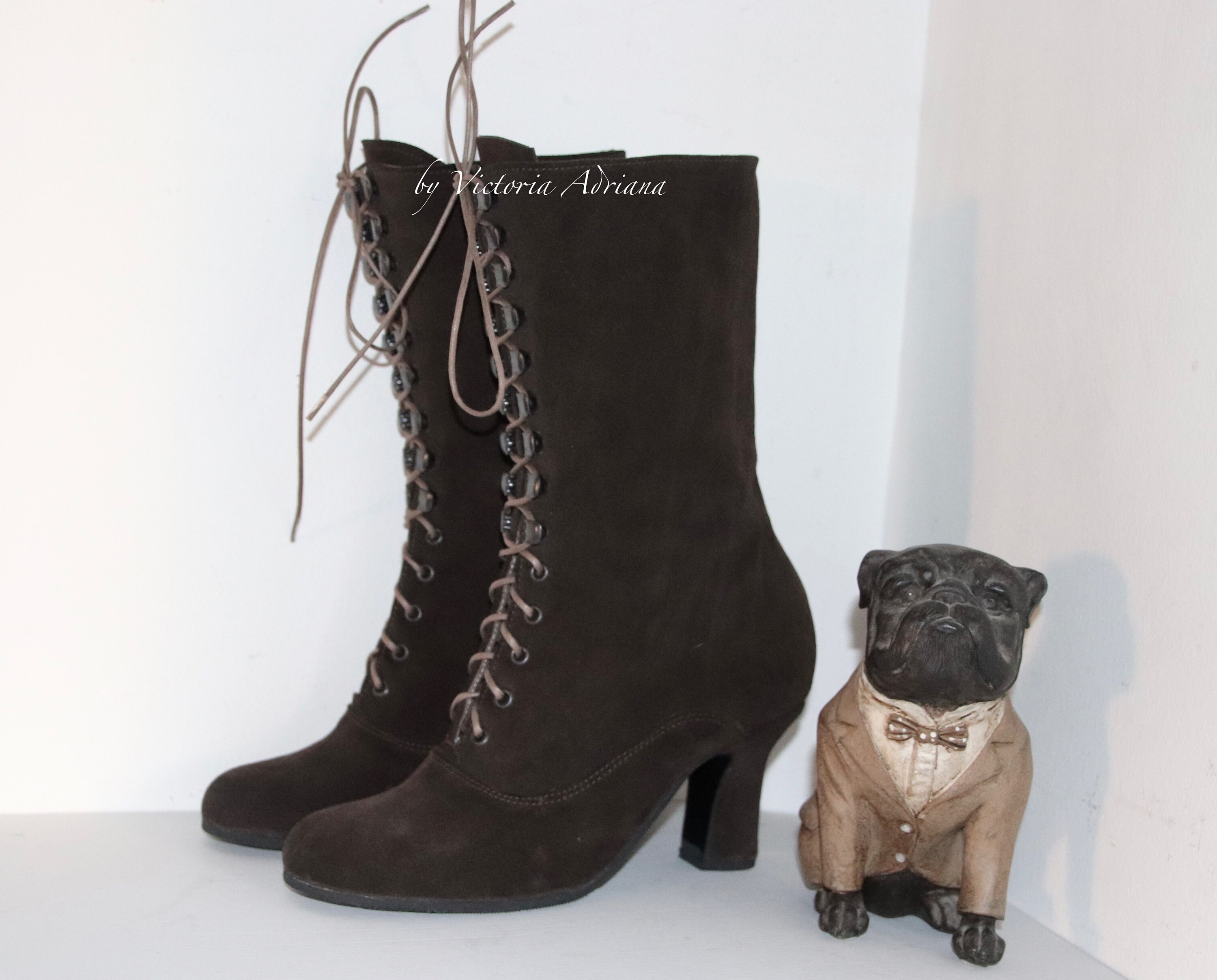 Donna Vintage Victorian Stivali Cordoncino Bowknot