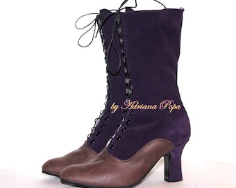 Victorian Boots Retro Boots Brown Leather Purple Leather Boots 1900 Boots Custom made shoes Regency Boots Granny Boots Comfort shoes