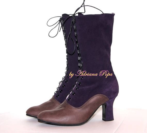 Victorian Boots Retro Boots Brown Leather Purple Leather Boots 1900 Boots Custom Made Shoes Regency Boots Granny Boots Comfort Shoes
