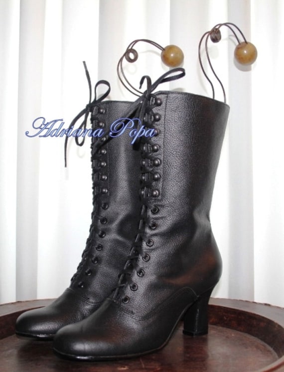 black leather granny boots