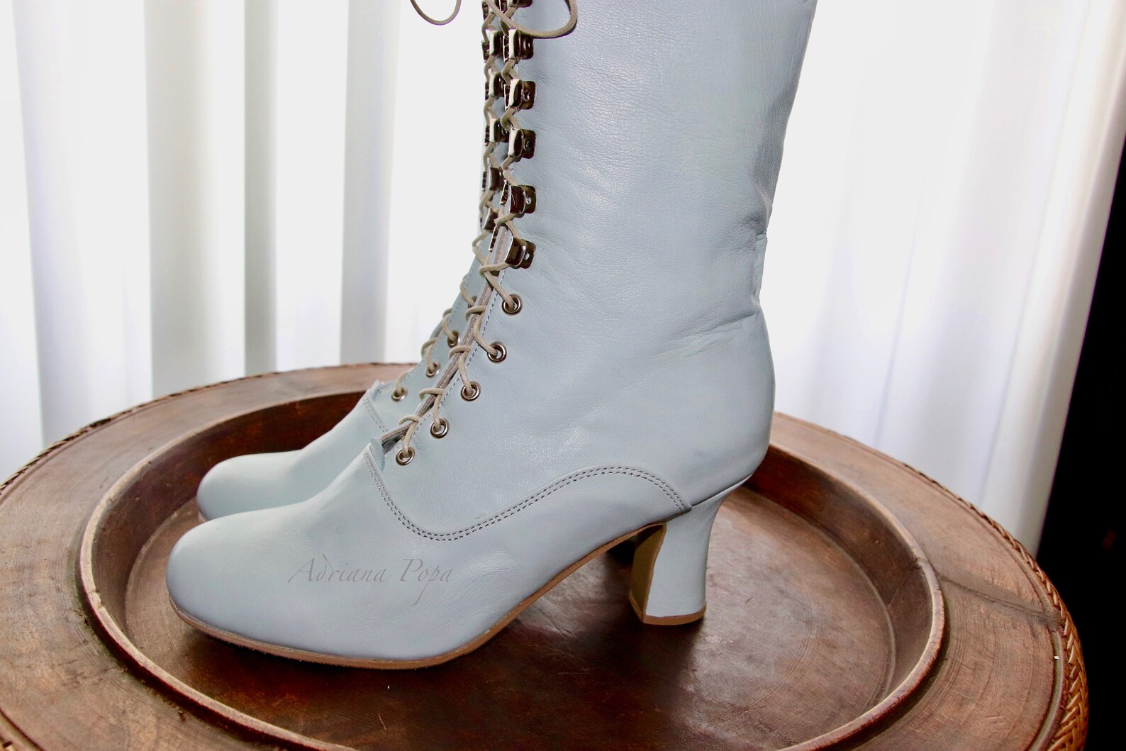 Sea Foam Boots Sea Foam Leather Shoes Baby Blue Boots Etsy