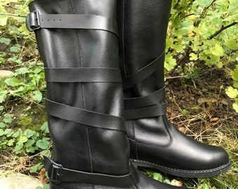 Men Knee High Boots , Black Leather Men Boots , Costume Boos , Larp costume Men's Boots , Medieval style Men Boots , Festival Men Boots