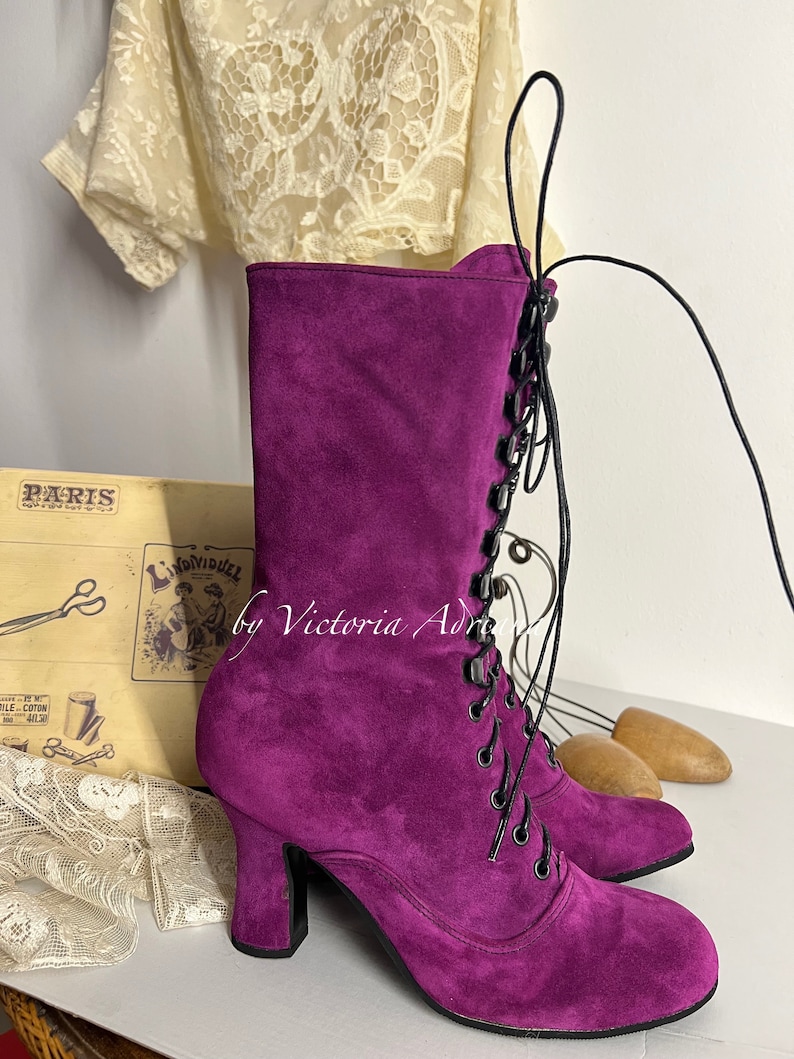 Viva Magenta Boots Suede Leather Boots Victorian Boots Royal Etsy