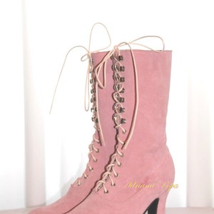 Pink suede leather boots Victorian Boots Blush Pink leather Boots Light Pink leather Boots Custom made shoes Bridal boots French style Boots