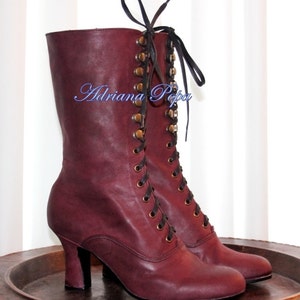 Dark Burgundy Boots Leather Boots Victorian Boots Louise Heel Boots Dark Cherry Boots Granny Boots Wedding Boots Custom Made Boots Etsy