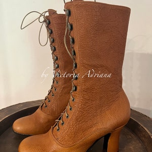 Victorian Boots , Antique look Boots , Waxed Tanned Leather Boots , Regency Boots , Bridgerton Boots , Edwardian Boots , Retro Boots , 1900