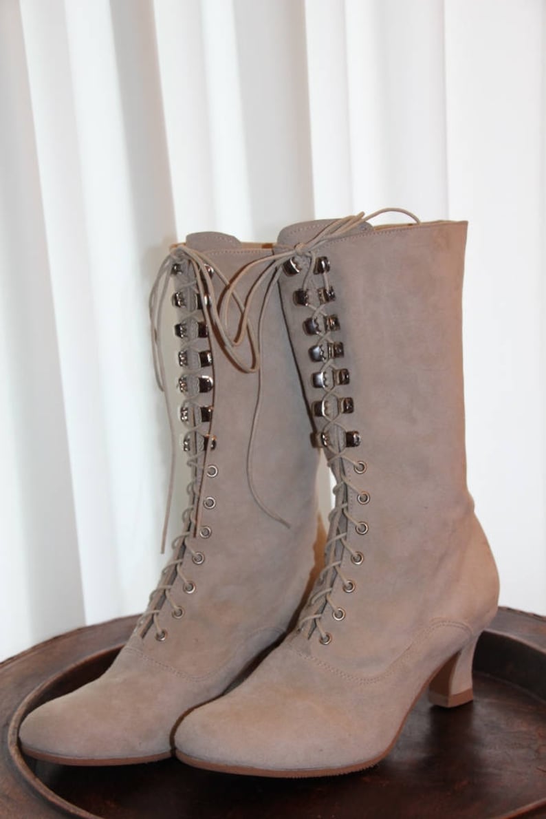 Historical Boots Taupe Edwardian Boots Custom made boots Ivory Victorian Boots SALE Victorian Boots Granny Booties