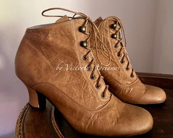 Ankle getragen Lederstiefel , Edwardian Stiefel , Victorian Ankle Boots , Retro-Stil Stiefel , Kätzchen Ferse Stiefel , Titanic Style Schuhe , Breite Füße