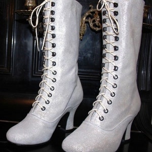 White Shimmer Leather Boots Wedding Boots White Wedding Boots White shimmer Bridal Boots White Glitter Bridal shoes Retro Boots Custom Boots
