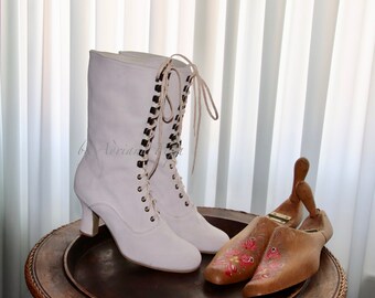 Custom Embroidered Leather Victorian Boots, Lace-up Boots - Etsy