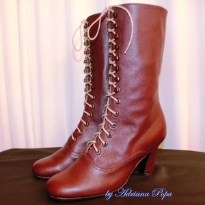 Burgundy Boots Burgundy leather Boots Victorian Boots Regency Boots Ankle boots Granny Boots French Boots Cosplay Boots Custom made boots