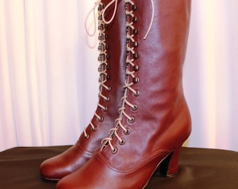 Burgundy Boots Burgundy leather Boots Victorian Boots Regency Boots Ankle boots Granny Boots French Boots Cosplay Boots Custom made boots