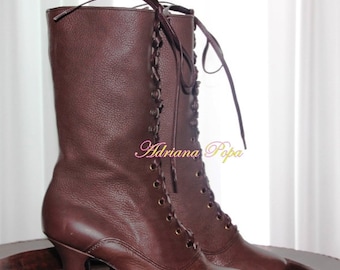 Dunkelbraune Stiefel Lederstiefel Braune Viktorianische Stiefel Oma-Stiefel 1900 style Stiefel Edwardian Stiefel Retro Stiefel Cosplay Stiefel Kostüm-Stiefel