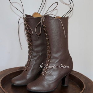 Dark Brown Boots Brown Leather Boots Victorian Boots Granny Boots 1900 style Boots Edwardian Boots Retro Boots Cosplay boots Granny Boots