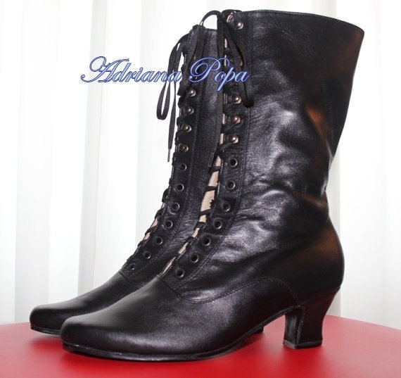 Black leather Boots Victorian Boots 