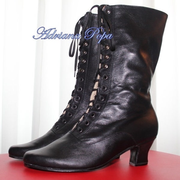 Bottes noires , Bottes en cuir noires , Bottes victoriennes , Bottes édouardiennes , Bottes grand-mère , Bottes unisexes , Bottes personnalisées , Bottes Régence