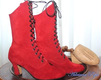 red lace up booties