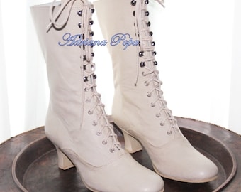 White Boots , Bridal shoes , Victorian Boots , 1900's style ,  Weeding Boots , off White Leather Boots , Wedding shoes , Custom made shoes