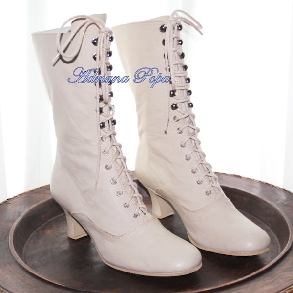 White Boots , Bridal shoes , Victorian Boots , 1900's style ,  Weeding Boots , off White Leather Boots , Wedding shoes , Custom made shoes
