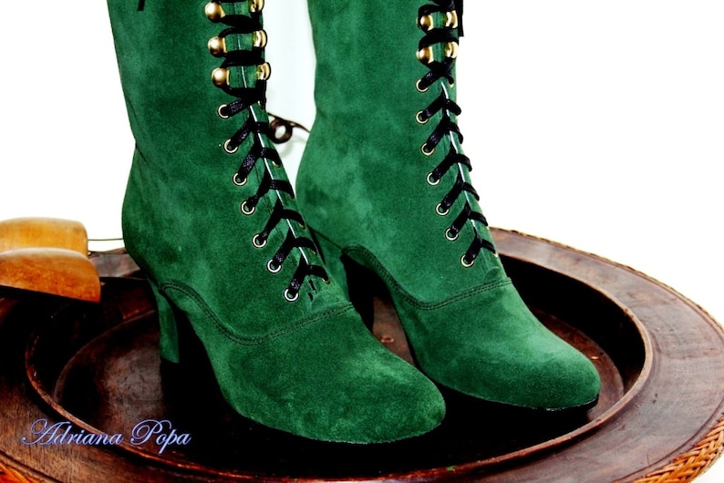 Emerald Green Boots Victorian Boots Emerald Green Suede Etsy