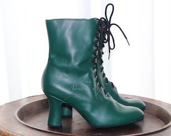 Ankle Boots , Emerald Green Boots , Green Leather Boots , Victorian Boots , Green shoes , Urban boots , Fashion shoes